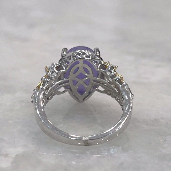 Burmese Purple Jade White Topaz 14K YG Sterling Silver Ring - Picture 10 of 12